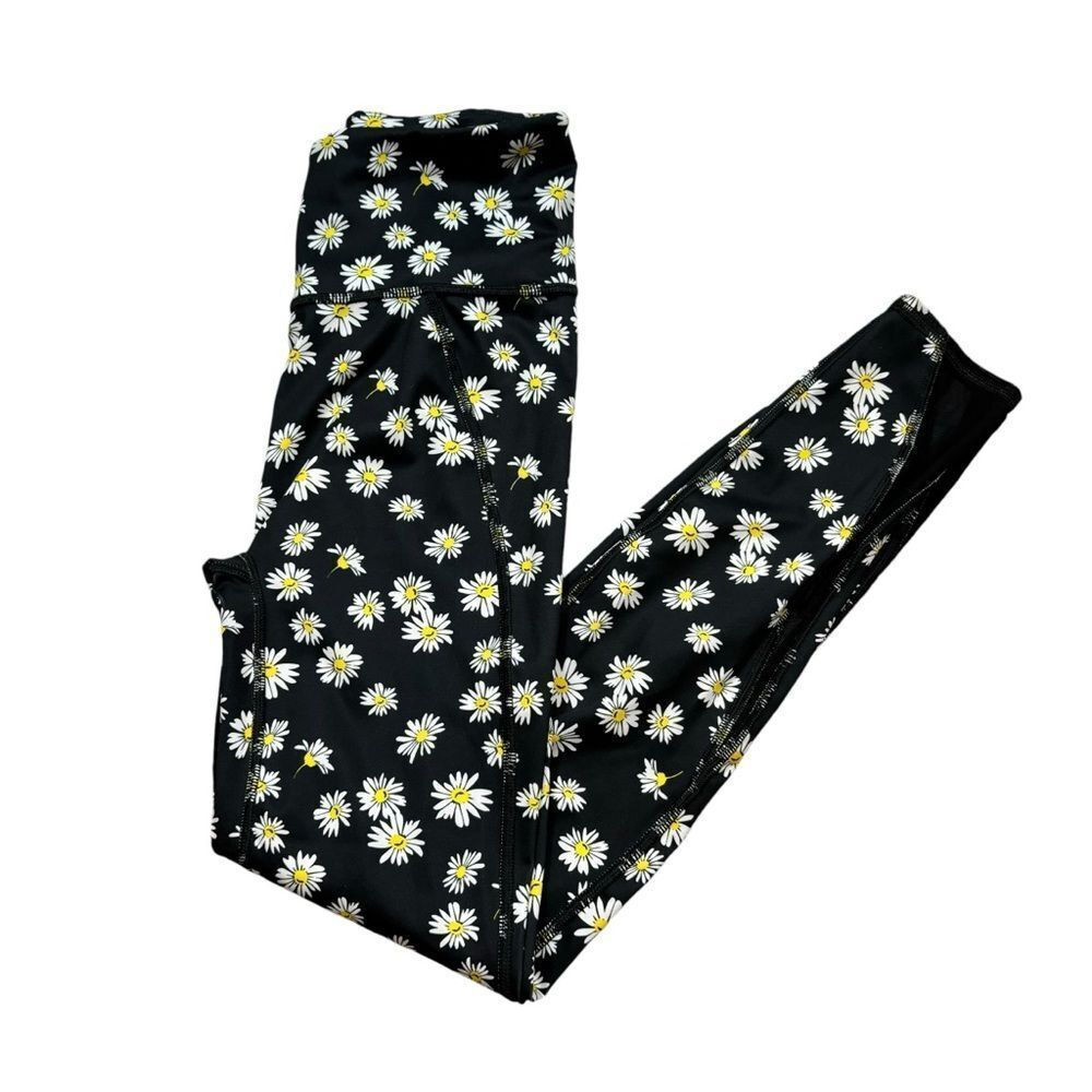 Ladies Wavvy Brand Black and Daisy Print Mesh Side Higj Rise Leggings Size XS